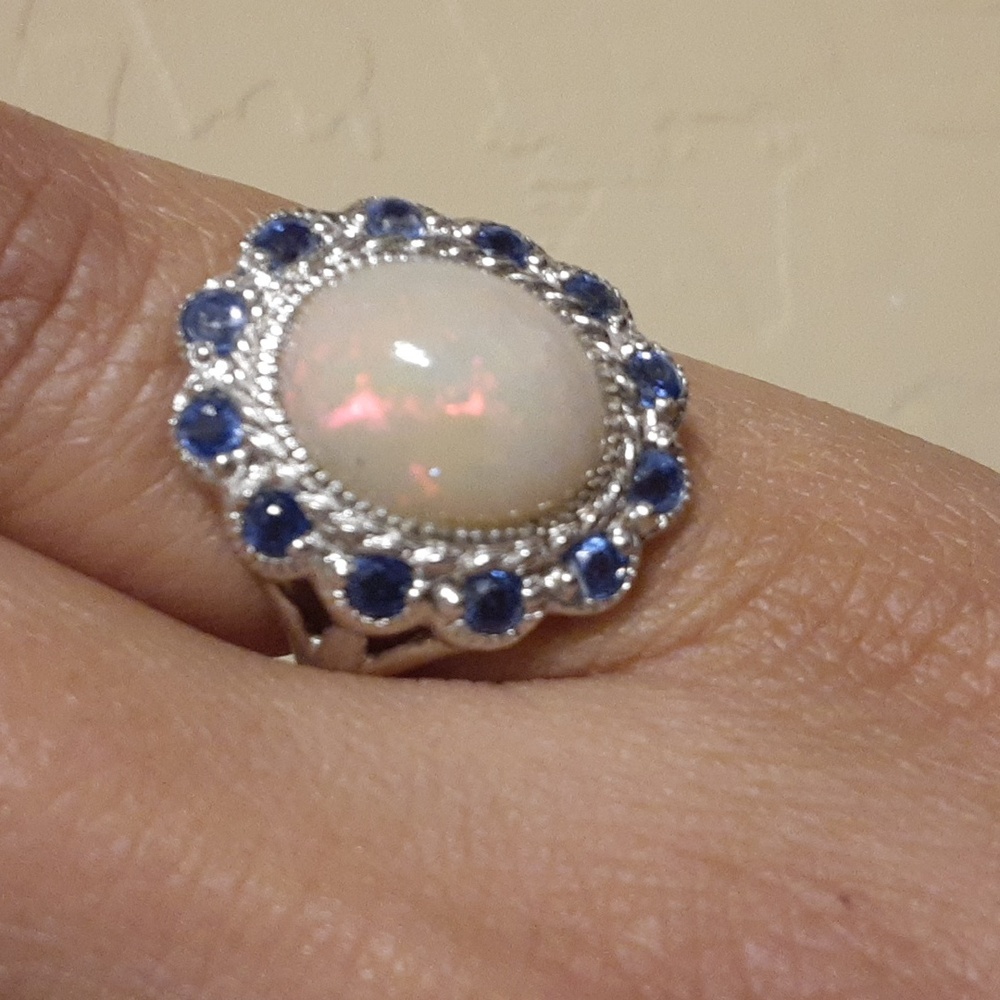 925 Genuine Ethiopian Opal and Blue Kyanite,  Timeless, Victorian Inspired.